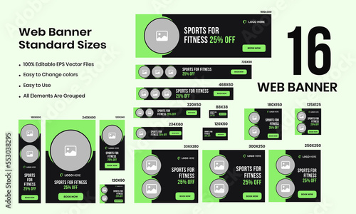 Banner set with sports web banner for social media posts, banner collection sport, sport set collection.