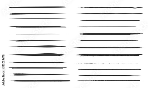 Set of artistic pen brushes.Doodles, ink brushes.Set of vector grunge brushes. Collection of strokes of markers. Set of wavy horizontal lines