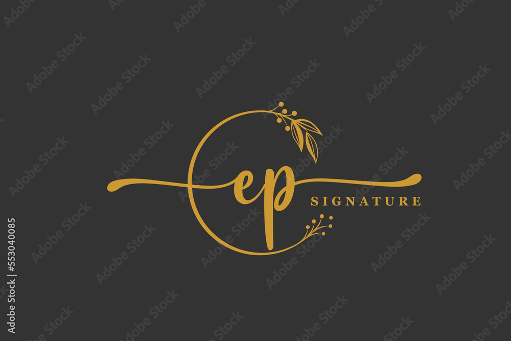 luxury gold signature initial e p logo design isolated leaf and flower luxury gold signature initial e p logo design isolated leaf and flower