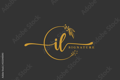 luxury gold signature initial I L logo design isolated leaf and flower