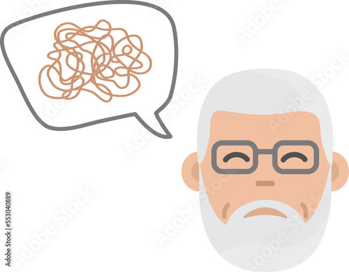 Dementia man, alzheimer old male vector icon, memory loss senior. Medicine illustration