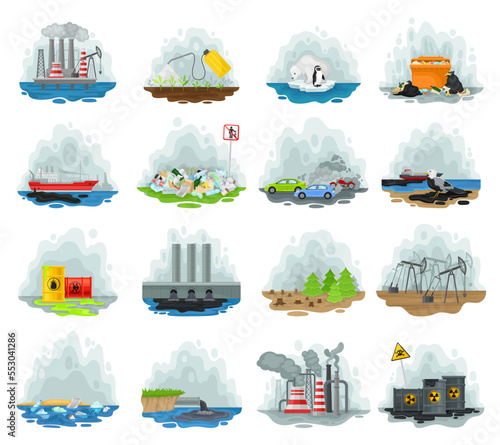 Environmental Pollution and Air Contamination with Toxic Fumes, Global Warming and Garbage Dump Big Vector Set