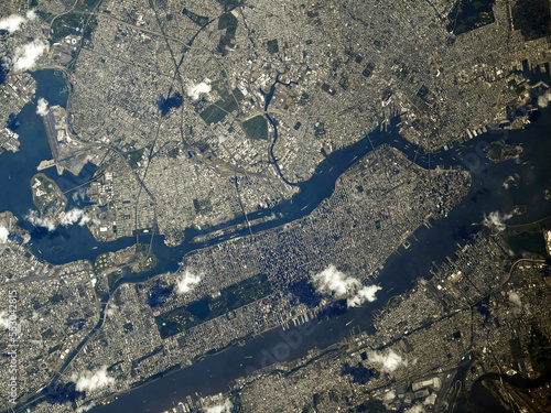 Aerial view from space by the international space station of Manhattan, New York on September 11, 2019. 18 years after the attack. Digitally enhanced. The elements of this image furnished by NASA.
