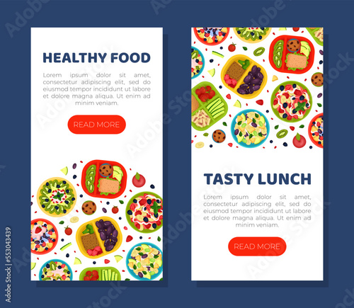 Tasty Fruit Food for Breakfast Design with Meal Served on Tray Top View Vector Template