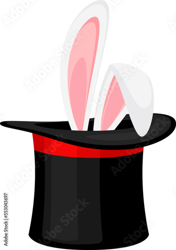 Magician hat with bunny ears. Circus show with magic hat and rabbit