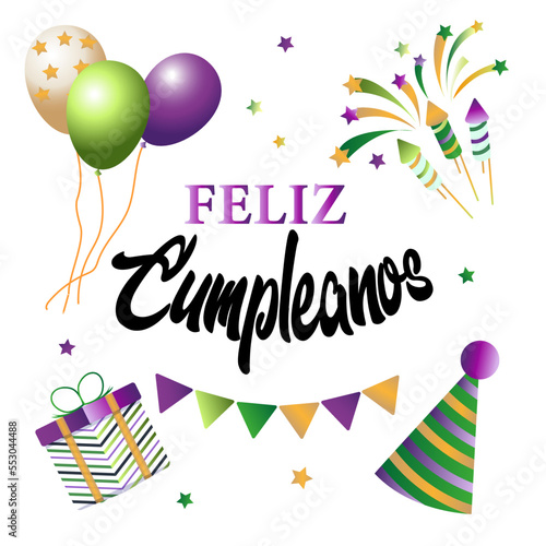 Feliz Cumpleanos - happy birthday spanish text - vector lettering