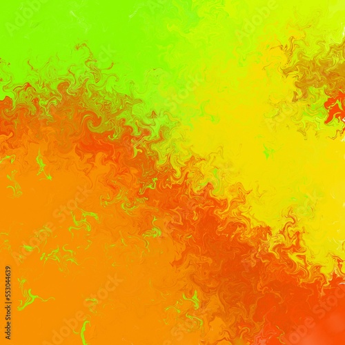 Orange  green and yellow colored abstract background. Distorted and liquid  texture  bright pattern.