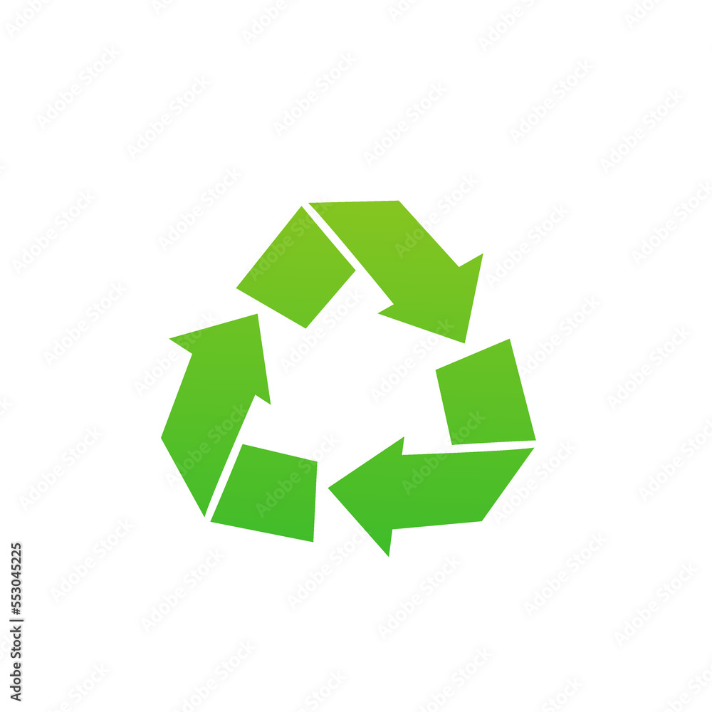 Three green arrows rotate. Treatment of waste that is garbage and undergoes the process of transformation. Produce new materials, ecology, care for the environment. Vector illustration Three green arrows rotate. Treatment of waste that is garbage and undergoes the process of transformation. Produce new materials, ecology, care for the environment. Vector illustration