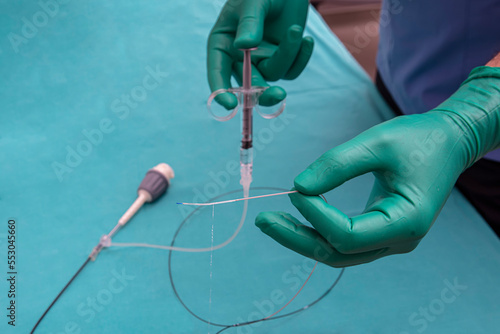 Optical coherence tomography (OCT). Purge catheter with contrast. Intravenous Administration of Contrast Agents for Enhanced CT or MR Scans. Heart catheterization instrument for heart surgery.