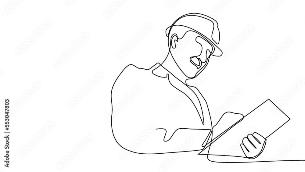 Animated drawing of continuous line draw architect meeting at construction site to talk blueprint design to team member. Building architecture concept. Single line animation. High quality 4k footage Animated drawing of continuous line draw architect meeting at construction site to talk blueprint design to team member. Building architecture concept. Single line animation. High quality 4k footage