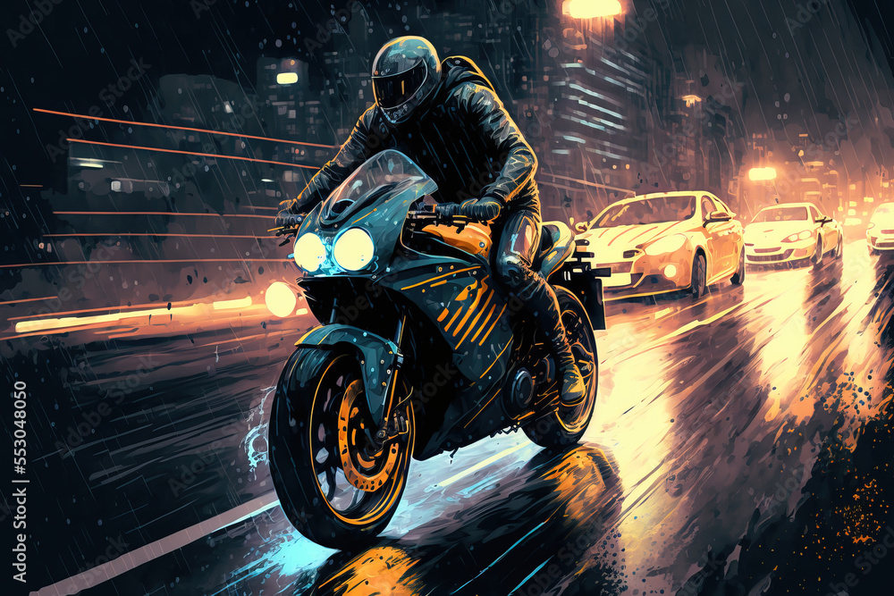 person riding a bike in the night,  generative AI	
