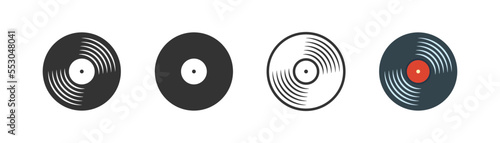 Vinyl record outline icon.  Retro music concept. Old song album. Vintage gramophone symbol. Flat retro design.