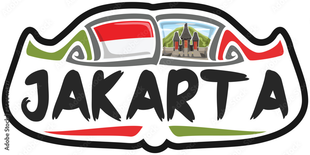 Jakarta Indonesia Flag Travel Souvenir Sticker Logo Badge Stamp Emblem Coat of Arms Illustration