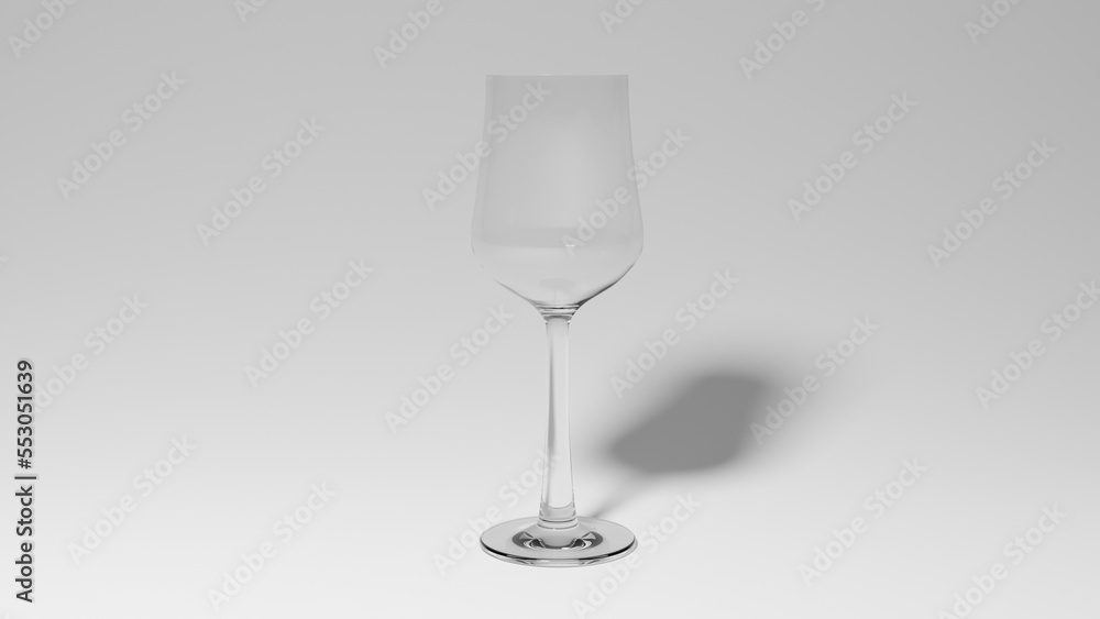 Empty classic wine glass isolated on white background. Drinks concept. 3D render Empty classic wine glass isolated on white background. Drinks concept. 3D render