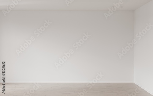 Fototapeta Naklejka Na Ścianę i Meble -  Empty room with wood parquet floor. 3D rendering illustration mock up. Background for office, space, showroom, empty room