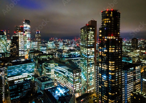 Aerial view of London city in the night  UK