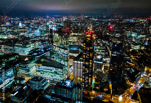Aerial view of London city in the night, UK