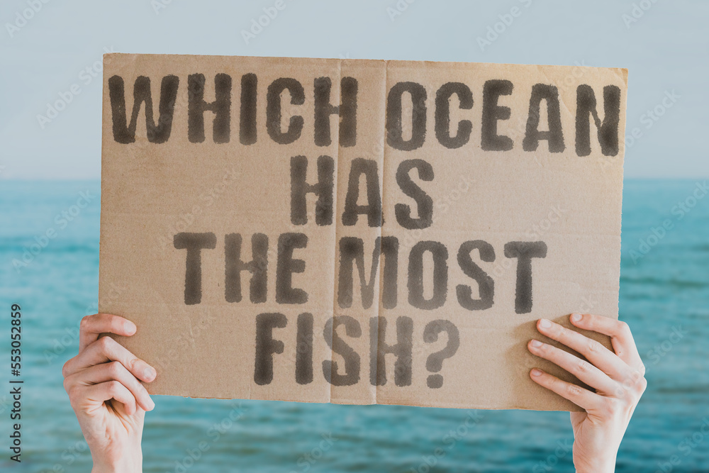 The question which ocean has the most fish is on a banner in men s