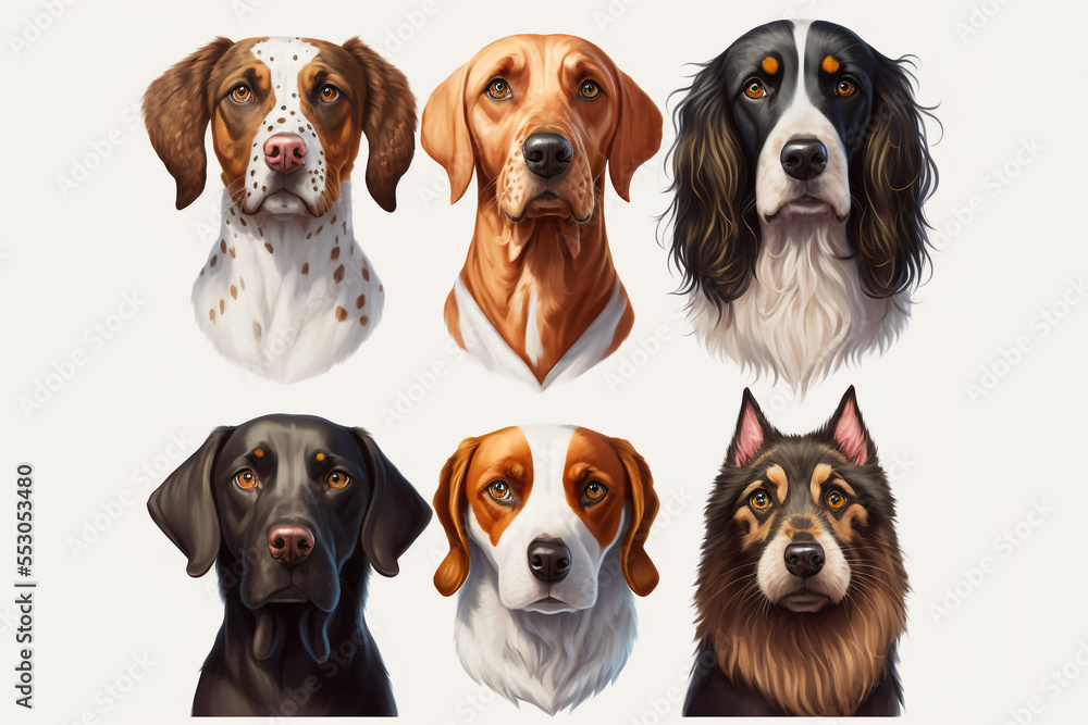 Portraits verschiedener Hunde, Avatare ai generiert Portraits verschiedener Hunde, Avatare ai generiert