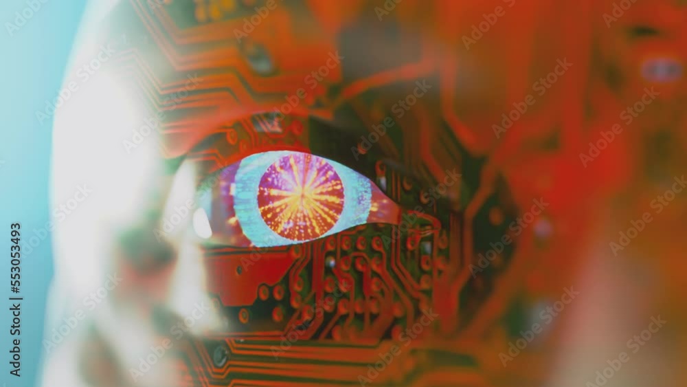 Android or with translucent skin, glowing eyes and visible