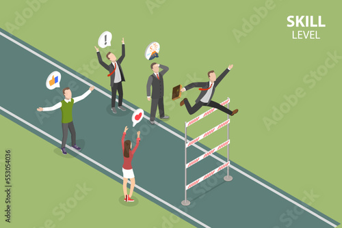 3D Isometric Flat Vector Conceptual Illustration of Hight Skill Level, Obstacles Overcoming