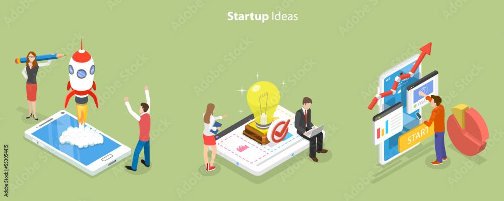 3D Isometric Flat Vector Conceptual Illustration of Startup Ideas, Creative Ideas and Brainstorm