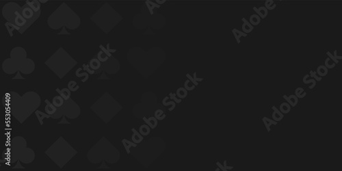 Black background with card suits fading into shadows. Spades, hearts, diamonds, clubs. Background for gambling, casino advertising, blackjack. Vector illustration.
