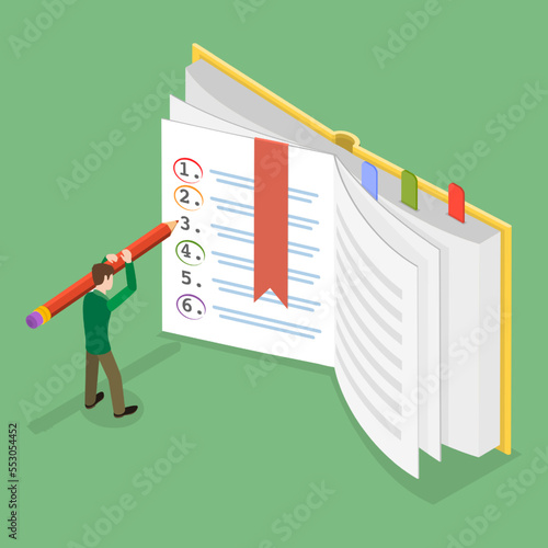 3D Isometric Flat Vector Conceptual Illustration of Taking a Note, Statistics and Business Statement