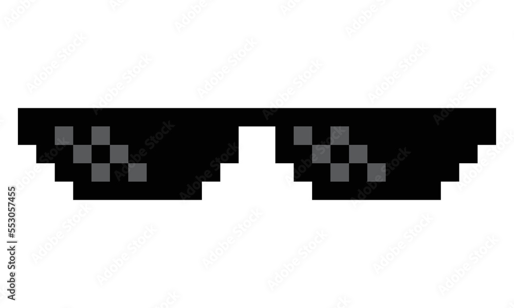 Pixel art sunglasses with grey light reflection and transparent background Pixel art sunglasses with grey light reflection and transparent background