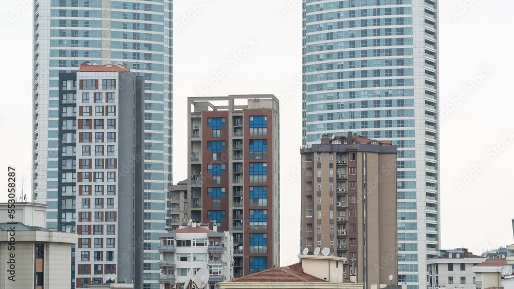 vertical urbanization. urban sprawl in Istanbul Turkey. High-rise buildings