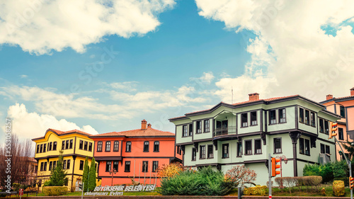 Colorful Odunpazari District houses view in Eskisehir City photo