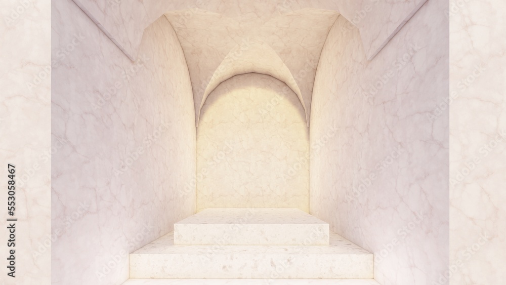 Architecture interior background arched room with podium 3d render Architecture interior background arched room with podium 3d render