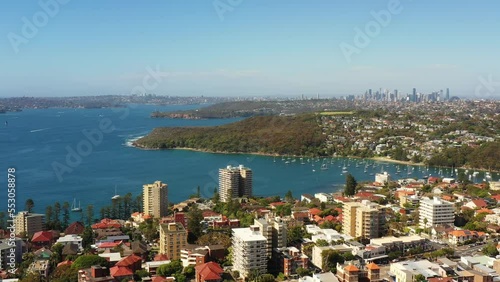 Aerial landing in Balgowlah on Sydney North shore residential suburb 4k.
 photo