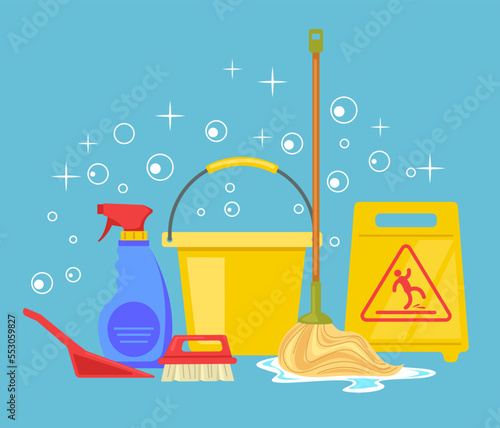 Clean service house hygiene tool cleaning housekeeping abstract concept. Vector graphic design illustration element