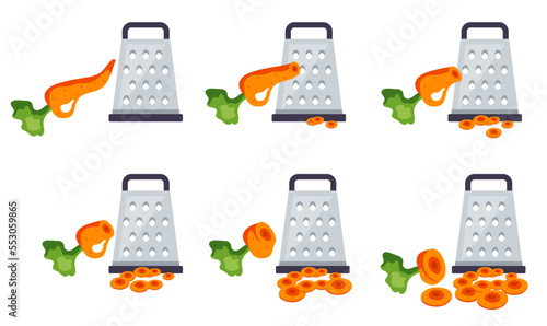 Carrot chopped cut on grater sliced isolated on white background. Vector flat graphic design element concept illustration
