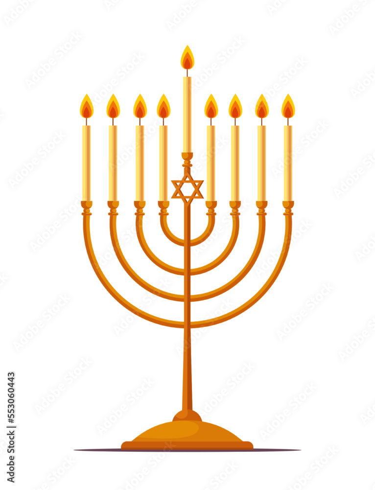 Hanukkah menorah icon isolated on white background. Religion icon. Hanukkah traditional symbol. Flat vector illustration isolated on white background. Hanukkah menorah icon isolated on white background. Religion icon. Hanukkah traditional symbol. Flat vector illustration isolated on white background.