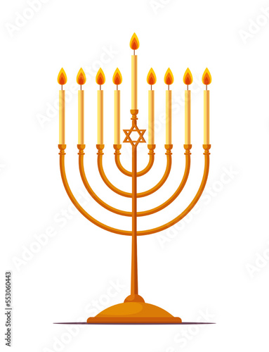 Hanukkah menorah icon isolated on white background. Religion icon. Hanukkah traditional symbol. Flat vector illustration isolated on white background.