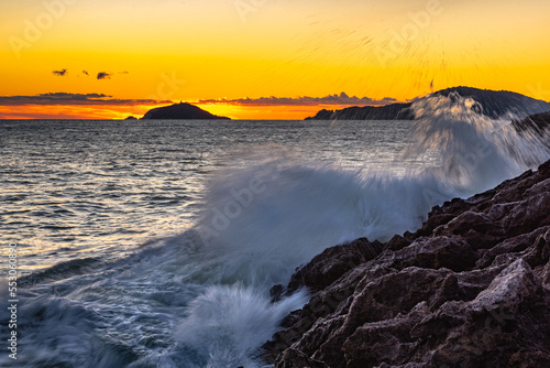 mare, Liguria, tramonto al Tino  photo