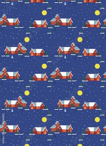 seamless pattern with winter house 