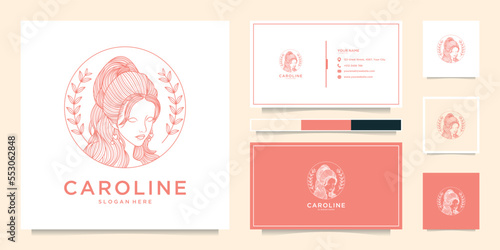 Pink beauty woman logo and business card template