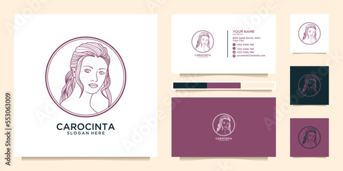 Beautiful woman line art logo and business card