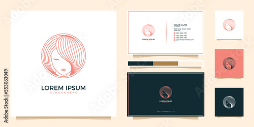 Beautiful woman monoline design with business card