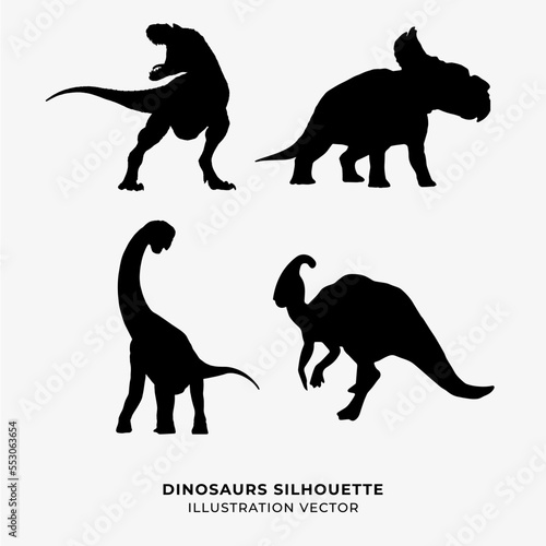pack of dinosaurs silhouette vector illustration