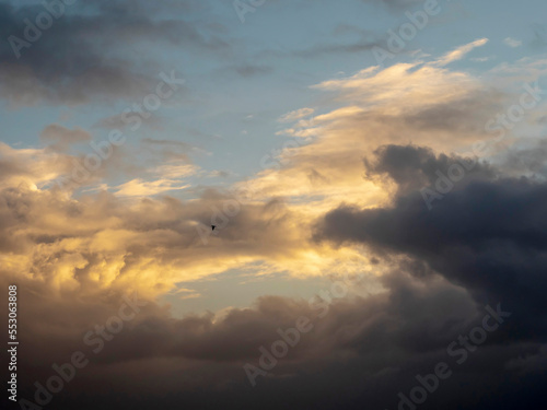 Dramatic cloudy sky background. Nature scene with cloudscape.