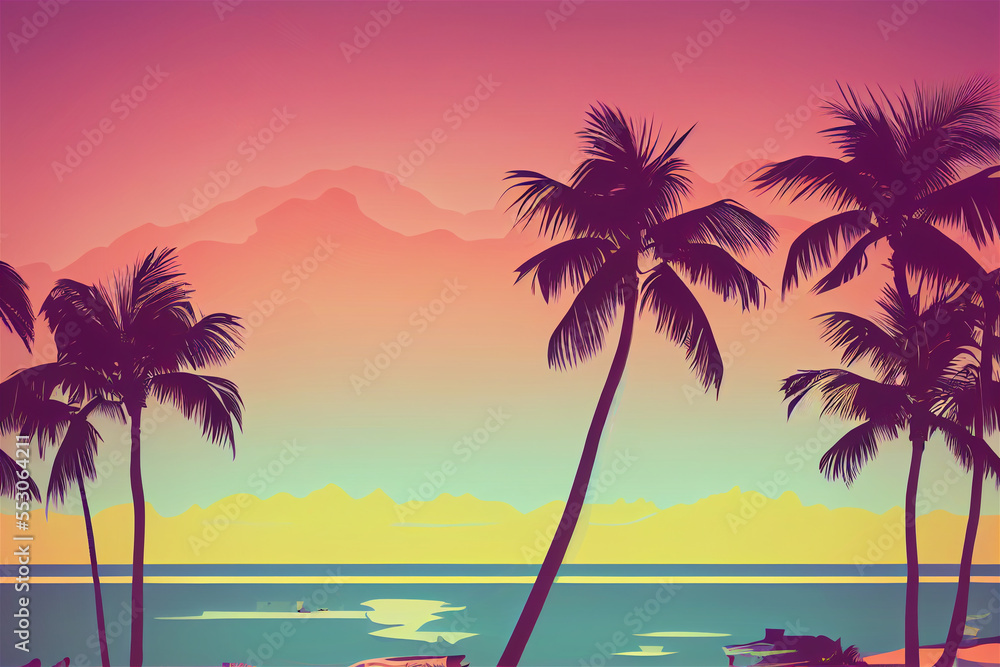 Obraz premium retrowave palm beach