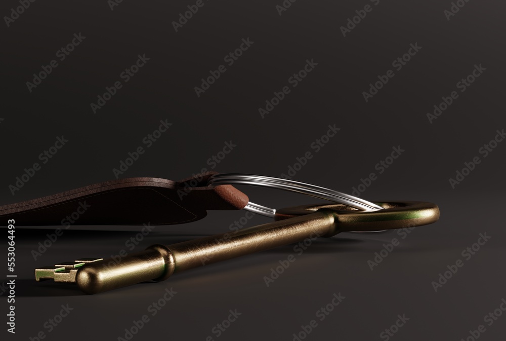 Home key on a dark background. The concept of buying an apartment, getting your first apartment. 3D render, 3D illustration. Home key on a dark background. The concept of buying an apartment, getting your first apartment. 3D render, 3D illustration.