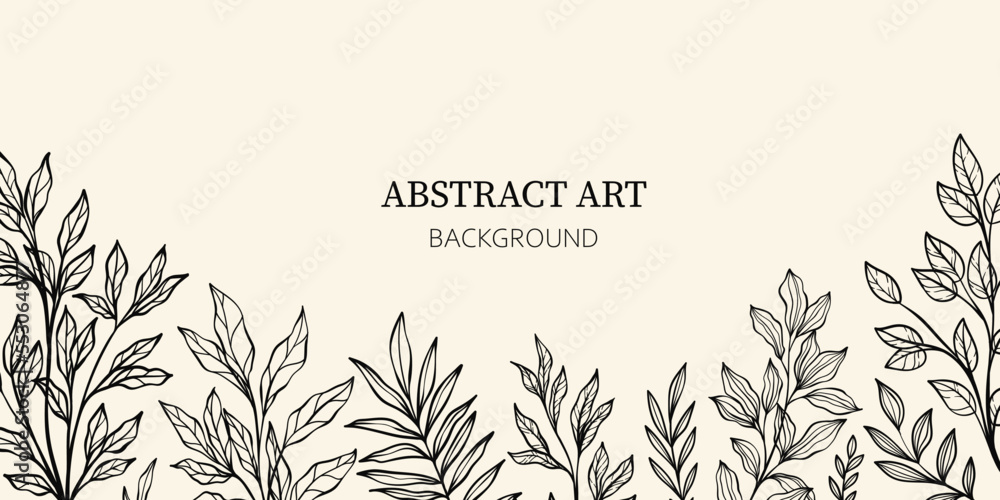 Leaves branch and Hand Drawn doodle Scribble floral plants banner. Abstract leaf. Creative minimalist Abstract art background. Design wall decoration, postcard, poster or brochure, Leaves branch and Hand Drawn doodle Scribble floral plants banner. Abstract leaf. Creative minimalist Abstract art background. Design wall decoration, postcard, poster or brochure,