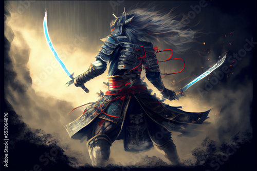fantasy samurai warrior in battle pose