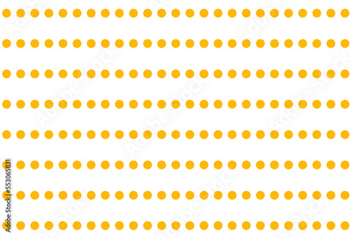 Orange dot pattern on white background. Straight dot pattern for backdrop and wallpaper template. Simple classic polka dot lines with repeat stripes texture. Polka background, vector illustration