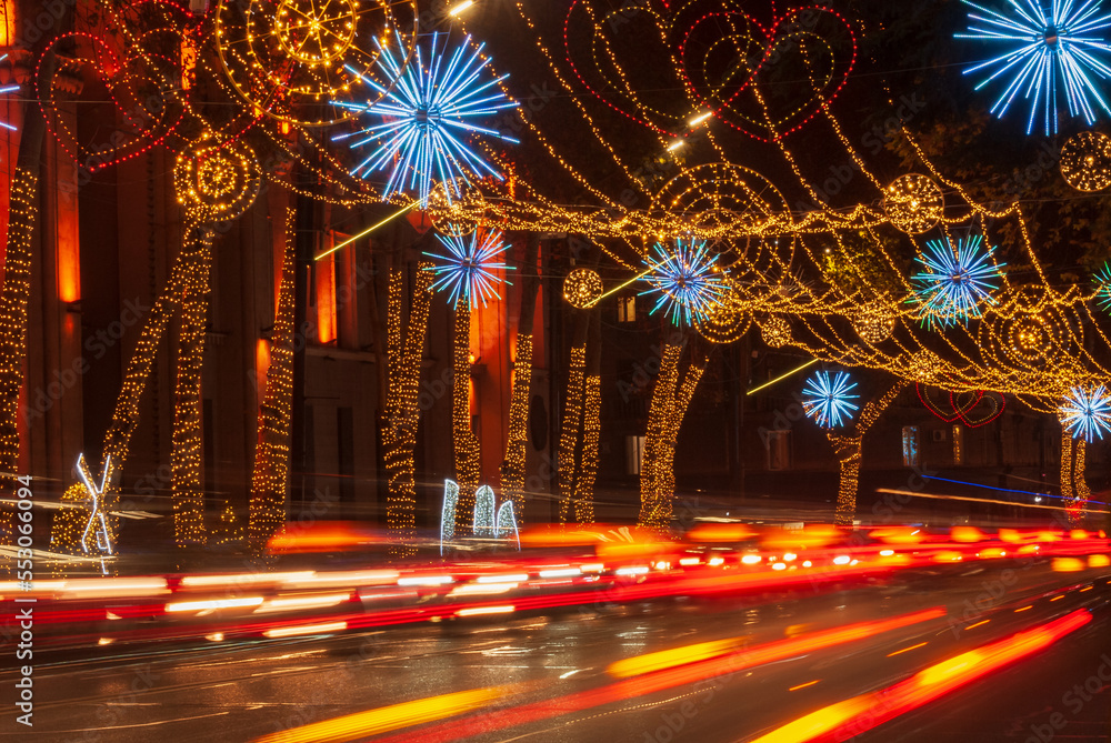 Christmas and New year illuminations on the street of historical center of Tbilisi